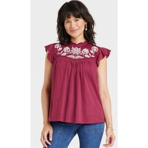 Knox Rose Flutter Short Sleeve Embroidered Top